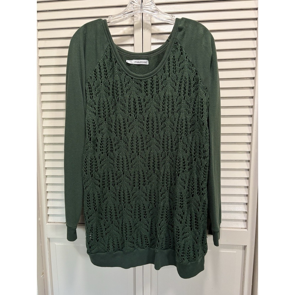 Maurices Open Knit Sweater Green‎ Size 2 Long Sleeve Scoop Neck Soft